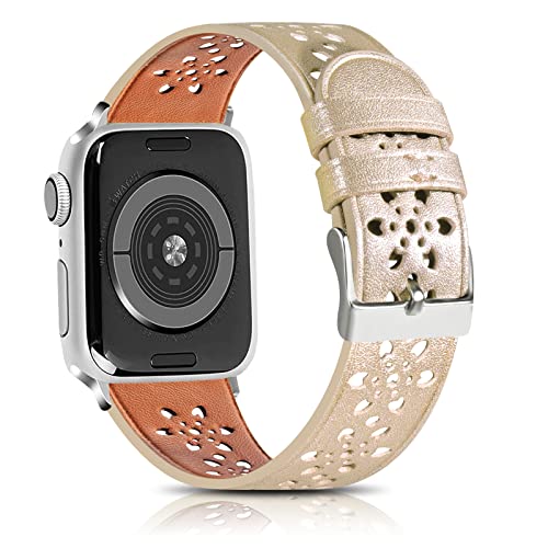 Leather Band Compatible with Apple Watch Band 49mm 45mm 44mm 42mm 41mm 40mm 38mm, Hollow-Out Lace Strap Replacement Band Strap for Apple Watch Ultra SE2 SE Series 8 7 6 5 4 3 2 1 (41mm/40mm/38mm,