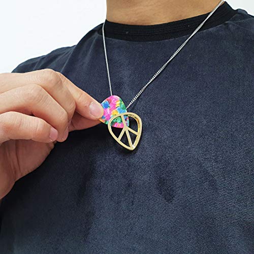 PICKRING Peace Shaped Guitar Pick Holder Necklace for Guitarists/Guitar Picks Keeper Storage Pendant Necklace Stainless Steel Music Lovers Musicians Gifts (Gold)