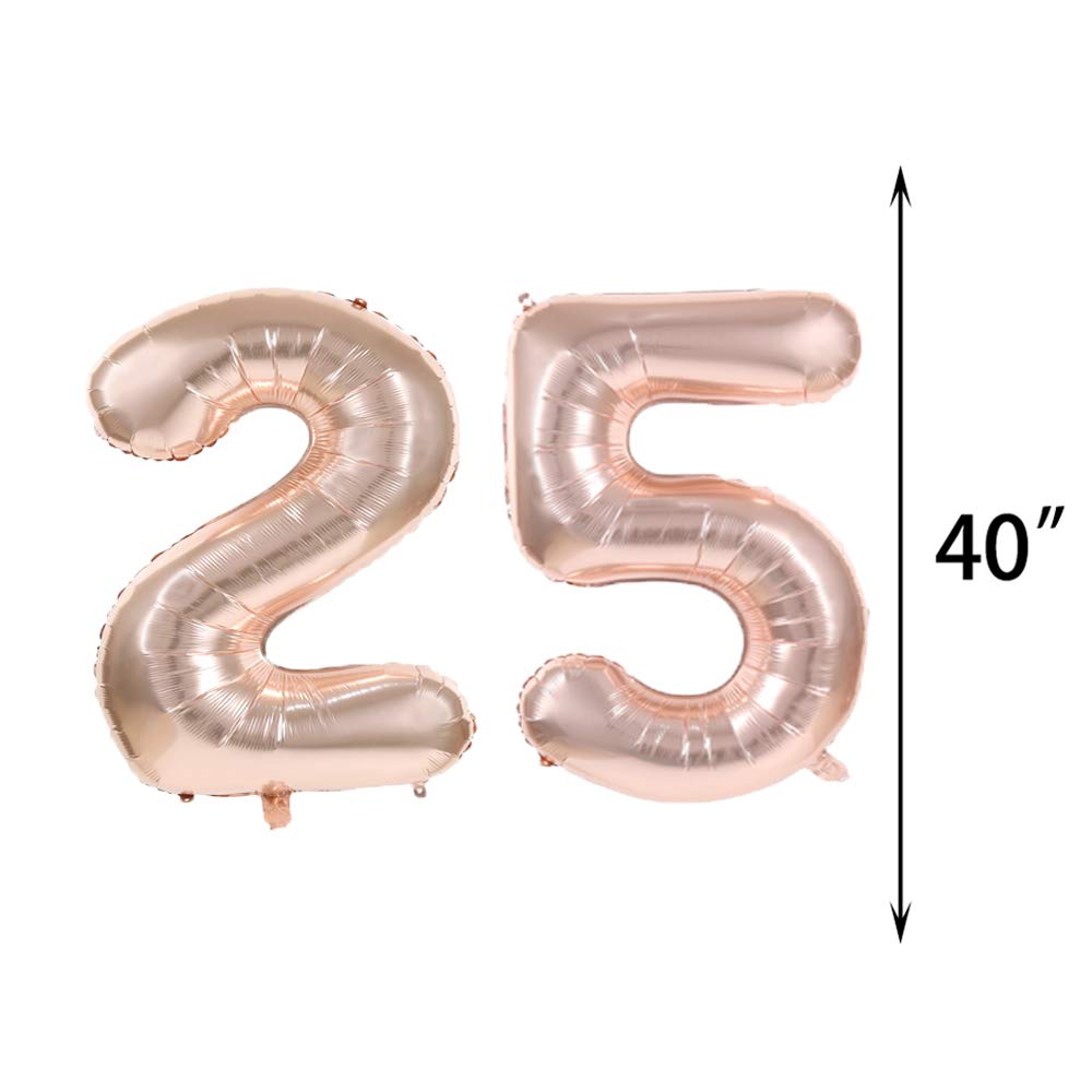 25th Birthday Decorations Party Supplies,25th Birthday Balloons Rose Gold,Number 25 Mylar Balloon,Latex Balloon Decoration,Great Sweet 25th Birthday Gifts for Girls,Photo Props