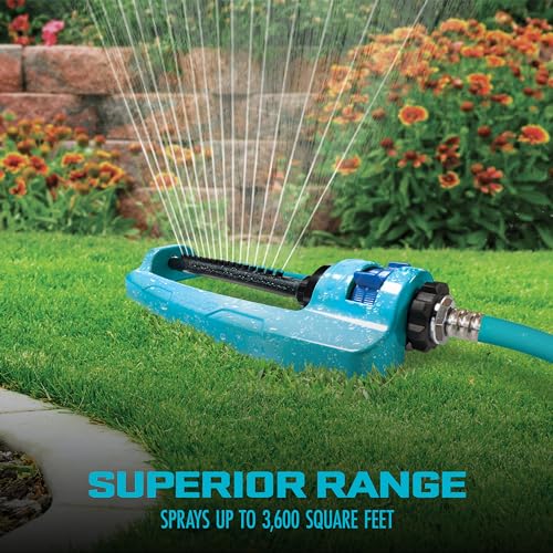 Aqua Joe SJI-OMS16 Indestructible Metal Base Oscillating Sprinkler with Adjustable Spray, 3600-Square Foot Coverage