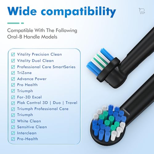 Keosaa Replacement Toothbrush Heads Compatible with Oral B, Pack of 8 Professional Electric Toothbrush Heads Oral-B 7000/Pro 1000/9600/ 500/3000/8000 (Black)