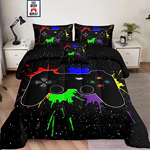 lris Bedding Boys Gamer Comforter Sets Twin Size for Kids Bedding,5 Piece Bed in a Bag Gaming Bedding Set,Boys Game Console Pattern Bed Set with Flat Sheet,Fitted Sheet,Cushion Cover,Pillowcases