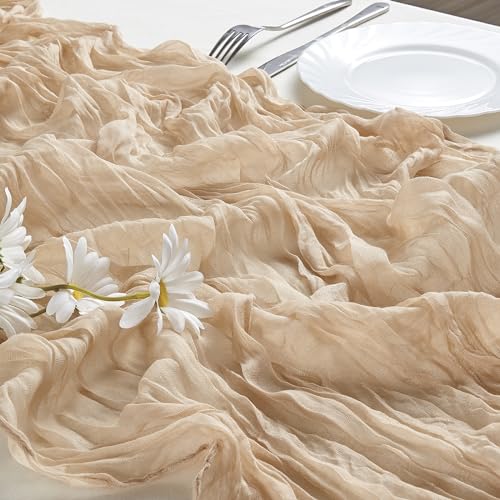 Dololoo 2 Pack Cheesecloth Table Runner 35 x 118 Inches Gauze Table Runner 10Ft Boho Rustic Decorations for Wedding Decor Reception Bridal Shower Holiday Party, White