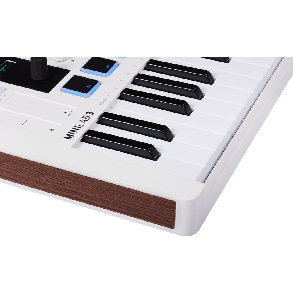 Arturia MiniLab 3 Compact MIDI Keyboard and Pad Controller (White) Bundle with 6ft MIDI Cable & Cleaning Cloth (3 Items)