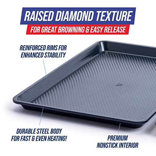Blue Diamond Bakeware Diamond Infused Ceramic Nonstick, 2 Piece 18" x 13" Half Cookie Sheet Baking Pan Set, Dishwasher and Freezer Safe, PFAS-Free, Blue