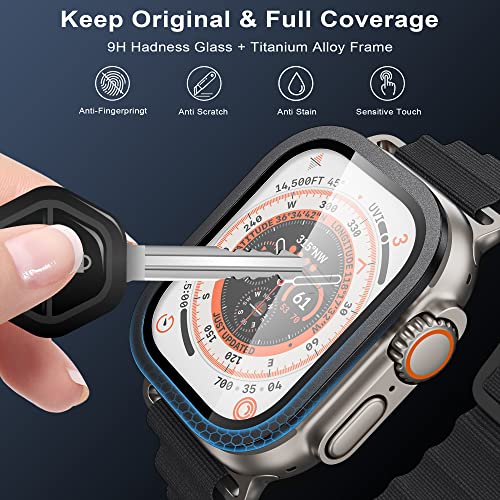 WSKEN for Apple Watch Ultra 2/Ultra Screen Protector 49mm,9H Tempered Glass + Titanium Alloy Frame, [Keep Original] [Touch Sensitive] Lightweight Protective Glass Film for iwatch Ultra 2 Pack,Black