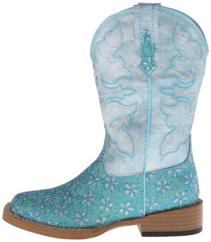 ROPER Kids Girls Glittery Floral Square Toe Casual Boots Mid Calf - Blue - Size 1 M