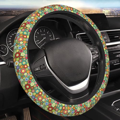 Orange Groovy Floral Auto Car Hippie Steering Wheel Cover Universal 15 Inch Neoprene Interior Decor Protection Accessories