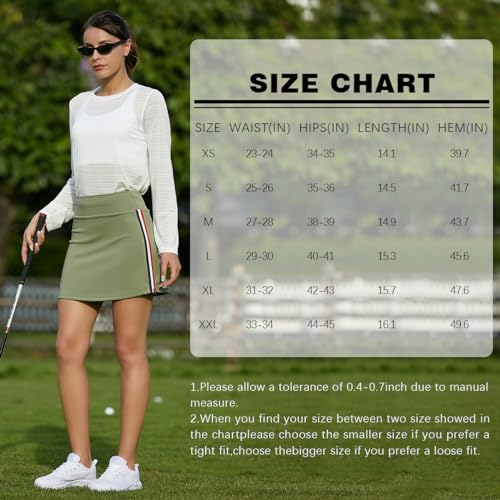 MAZEL Women's Tennis Skirts with Zippered Pockets High Waisted Lightweight Athletic Golf Skorts Skirts for Sports Running Green