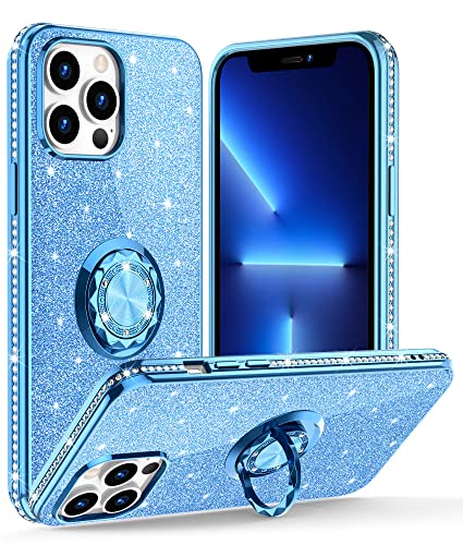 OCYCLONE Compatible with iPhone 13 Pro Case, Glitter Diamond Cover with Ring Stand Cute Protective Phone Case for Women Girls Compatible with iPhone 13 Pro 6.1 inch 2021 - Fluorescent Green