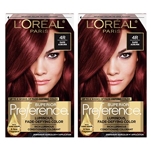 L'Oreal Paris Superior Preference Fade-Defying + Shine Permanent Hair Color, 4R Dark Auburn, Pack of 2, Hair Dye