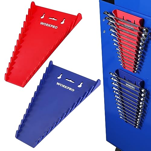 WORKPRO 2-Pack Magnetic Wrench Organizer, 12-Piece Wrench Holder Set for Tool Box Drawer Chest, Premium Quality Wrench Rack Tool Trays SAE 1/4" - 15/16" and Metric 6 mm-24 mm