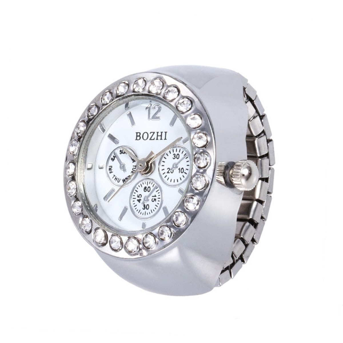 CdyBox Women Elegant Finger Watch with Diamonds Round Quartz Analog Ring Watch for Men 3 Pack