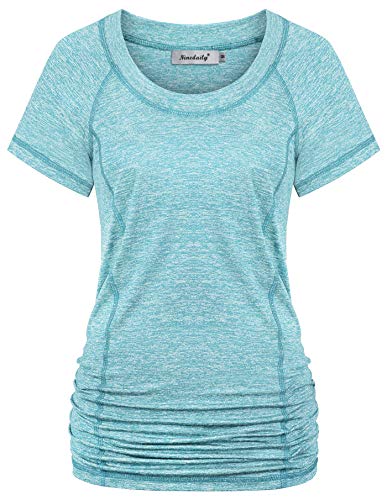 Ninedaily Spring Tops for Women 2025 Trendy, Womens Workout Top Running Yoga Shirt Summer Short Sleeve Casual Tunic (Aqua, Small)