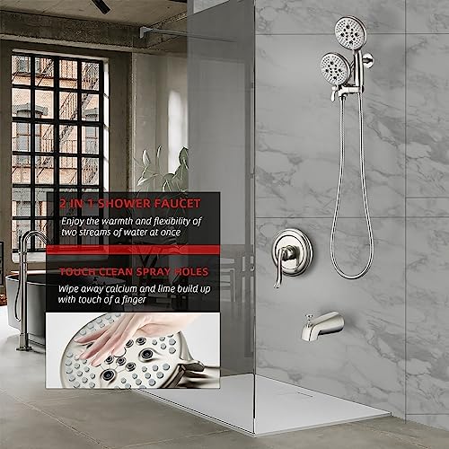 ELLO&ALLO Shower Faucet Set with Tub Spout, Single Handle Tub and Shower Faucet Combo Set, Brushed Gold (Valve Included)