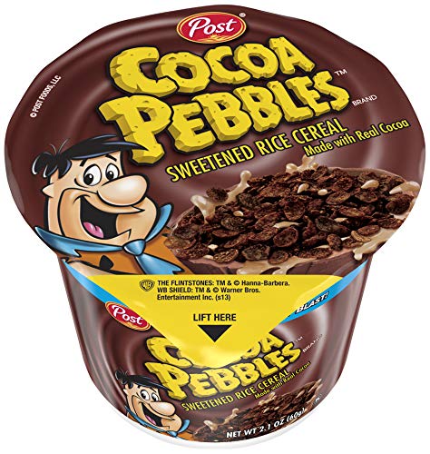 Post Cocoa PEBBLES Breakfast Cereal, Portable Individual Cereal Cups To Go, Gluten Free Cereal, 2.0-Ounce (Pack of 12)