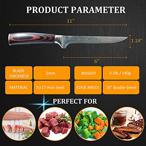 SunDiao Premium Boning Knife with Sheath & Pocket Knife Sharpener 6 Inch High Carbon Stainless Steel Japanese Fillet Knife Professional Trimming Knife for Meat, Fish, Deboning