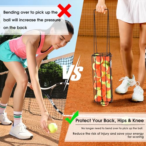 ELKCIP Portable Pickleball & Tennis Ball Collector - Pickleball Retriever Basket Carrier Gatherer Picker Hopper Container for Picking and Storage Training Tool for Ball, Integral