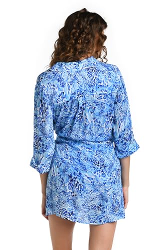 La Blanca Women's Short Sleeve Mini Dress Swimsuit Cover Up, Sunset//Upon The Horizon, Small