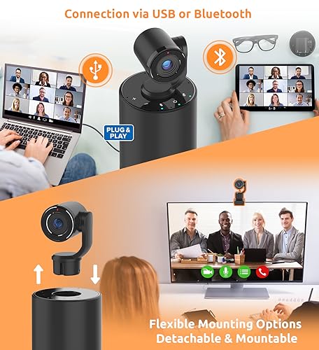 TOUCAN Video Conference Camera with 4 Noise-Cancelling Mics, Speaker, Adjutable Camera, 1080p Detachable USB Webcam Plug and Play Works with Zoom, Microsoft Teams and More, for PC/Mac/Laptop