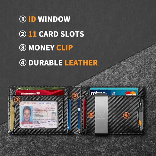 RUNBOX Mens Slim Wallet with Money Clip RFID Blocking Bifold Credit Card Holder for Men with Gift Box