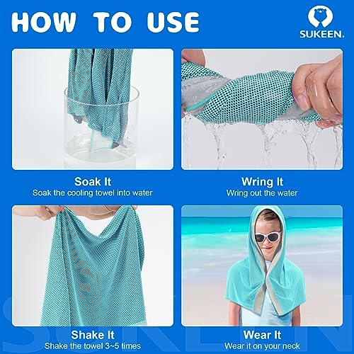 Sukeen Mini Cooling Towels for Neck and Face, Cooling Hoodie Towels for Kids, Lightweight Soft Breathable Cooling Hooded Towel Kids for Sports, Exercise, School and More Activities, Macaron Blue