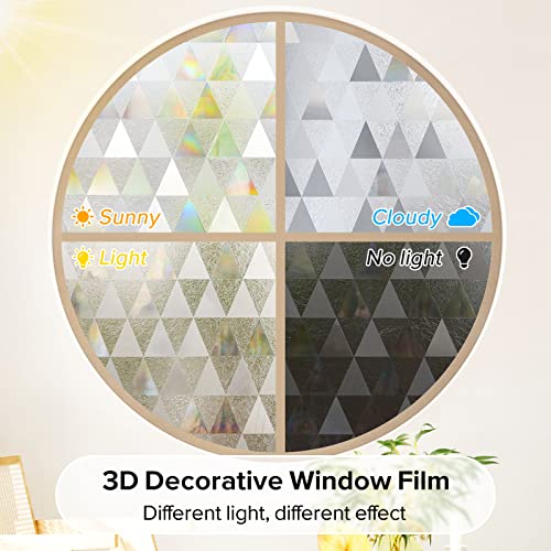 rabbitgoo Window Privacy Film, Stained Glass Rainbow Prism Privacy Window Clings for Glass Window, Static Cling Decorative Door Covering, Non-Adhesive UV Blocking Window Sticker, 17.5 x 78.7 inches