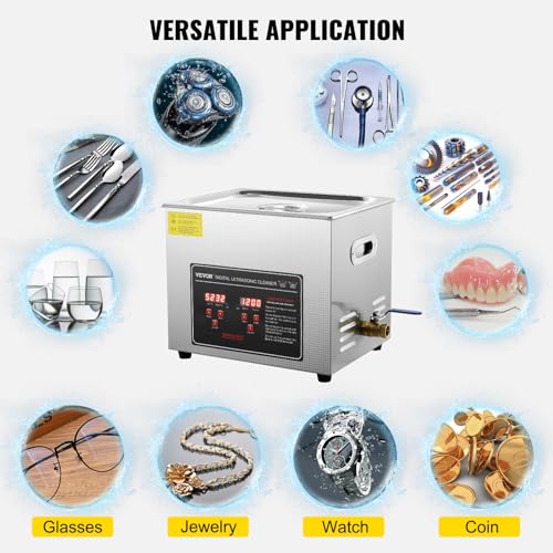 VEVOR Ultrasonic Cleaner with Digital Timer & Heater, Professional Ultra Sonic Jewelry Cleaner, Stainless Steel Heated Cleaning Machine for Glasses Watch Rings Small Parts Circuit Board (2L)