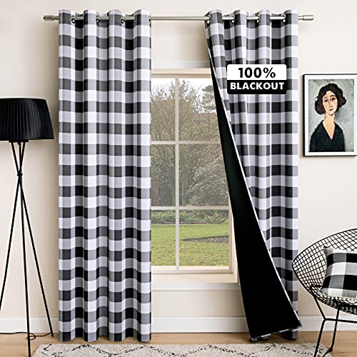 MIULEE Buffalo Plaid Curtains for Farmhouse Bedroom, Blackout Window Drapes with Grommets for Living Room Darkening Light Blocking and Thermal Insulated Set of 2 Panels, W 52" x L 63" Beige and White