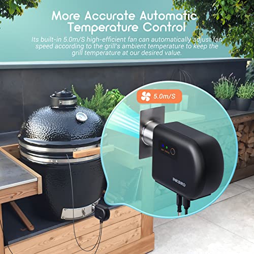 Wi-Fi & Bluetooth BBQ Smoker Temperature Controller with Automatic Smoker Fan, INKBIRD ISC-027BW Grill Thermometer with 4 Probes for Big Green Egg, Kamado Joe, Primo, Vision Grill, Akorn Kamado