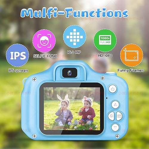 Kids Camera for Boys and Girls, GPOSY Digital Camera for Kids, Toddler Camera Christmas Birthday Toy Gifts for Kids Age 3 4 5 6 7 8 9 10 with 32GB SD Card, Video Recorder 1080P HD(Blue)