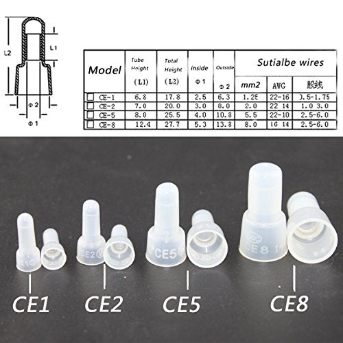 Rextin 1000pcs Closed End Wire Crimp Connectors 1000pcs Protective Wire Crimp Cap Wire connectors Terminals CE1 (CE1)