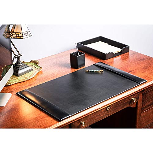 Dacasso Bonded Set Luxury Leather Desk Pad & Desk Organization Essentials, 3 Piece, Black