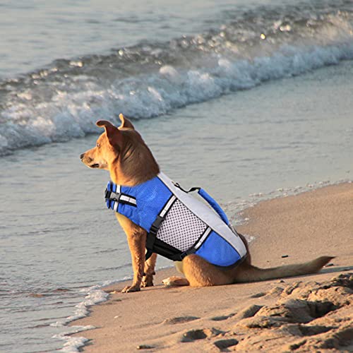 Dog Life Jacket Swimming Vest Lightweight High Reflective Pet Lifesaver with Lift Handle, Leash Ring Blue,XS