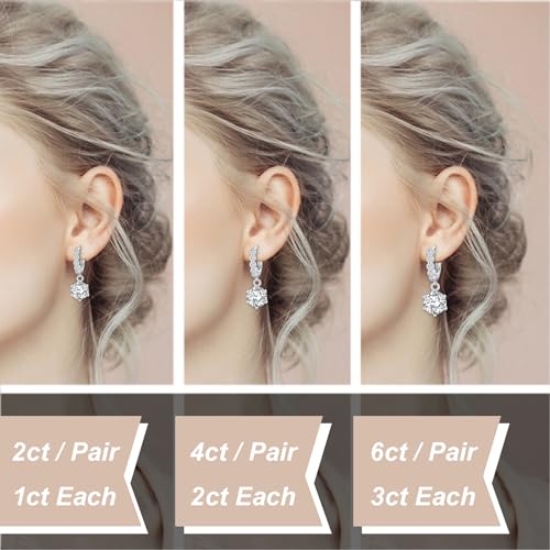 2-6CT Moissanite Hoop Earrings for Women, 6P D Color Ideal Cut 925 Sterling Silver Simulated Diamond Dangle Earrings with Certificate of Authenticity (2CT)