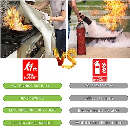 KITOSUN Fire Blanket for Kitchen Home Emergency - Fiberglass Blankets Fire Survival Suspension Flames Retardant Extinguisher Great for Stove Car Garage Office Camping Caravan BBQ Safety (2-Pack)