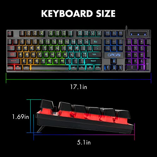 CHONCHOW Wired Gaming Keyboard for Mac PC PS5 PS4 Xbox One Gamers, RGB Backlit LED Mechanical Feel Keyboard with Multimedia Keys Number Pad, 104 Keys USB Desktop Computer Windows Keyboard (Black)