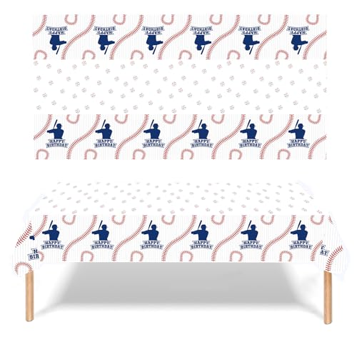 RCFFDL Baseball Tablecloth, 2 Pack Disposable Happy Birthday Baseball Table Cover for Boys Mens Birthday Party Decorations Supplies, Plastic Rectangle Table Cloths Covers 54'' x 108''