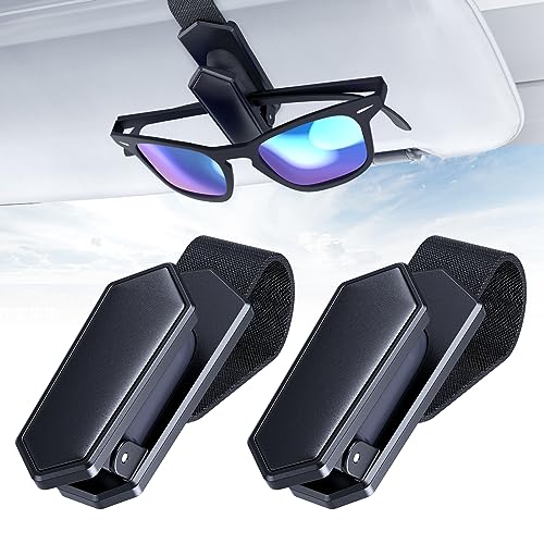 Veharvim One-Handed-Operation Sunglasses Holder for Car, 2 Pack Visor Sunglass Holder Clip, Car Accessories Interior, Universal Fit Silicone Padded Visor Sunglass Holder Car, Unmatched Durability