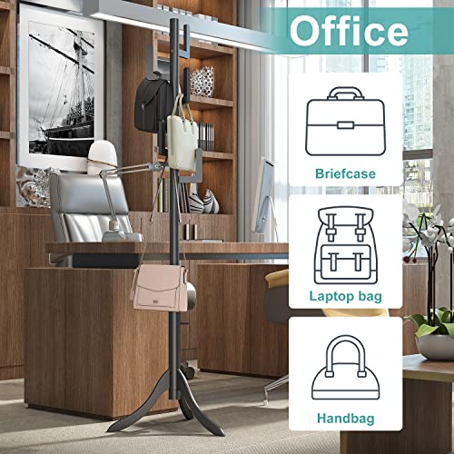 Vriccc Black Coat Rack Freestanding, Bamboo Cactus Coat Tree, Adjustable Height Wooden Coat Stand with 6 Hooks, kids coat rack, Used In The Bedroom Living Room, Office To Hang Clothes, Hats, Bags