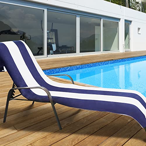 Superior Cabana Cotton Lounge Chair Cover, Outdoor Towel/Chaise Furniture Covers, Terry Cloth, Beach, Spa, Swim Accessories, Pool Chair Cover, Soft, Quick Drying, 32" x 102", Blue