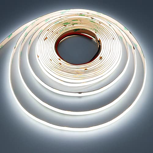 KXZM 24V COB LED Strip Light Cool White 6000K 2400LEDs 16.4ft(5M) CRI 93+ 4500lm Uniform Glow Dotless Flexible IP20 Not Waterproof LED Tape Lights for DIY Bedroom Kitchen Home Decor(No Power Supply)