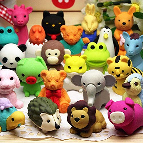 URSKYTOUS 34Pcs Animal Erasers Bulk Mini Pencil Erasers Puzzle Erasers Desk Pets Puzzle Kids Erasers for Party Favors Classroom Students Prizes Easter Egg Fillers,Carnival Gifts,School Supplies Gift