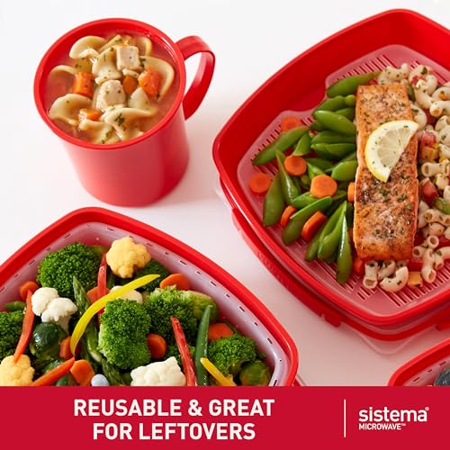 Sistema Microwave Soup Mugs | 656 ml | Microwave Food Containers with Steam Release Vents | BPA-Free | Red | 3 Count