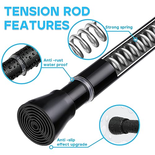 MEXAU 1 Pack Black Shower Curtain Rod 16 To 26 Inch Tension Shower Rod For Bathroom 7/8" Adjustable Spring Curtain Rod No Drilling Spring Rod Black Tension Curtain Rods for Windows Doorway Closet