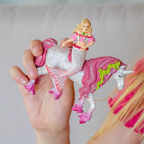 Schleich Bayala Mermaid Feya Riding Underwater Unicorn, 3-Piece Playset - Glittery Undersea Princess Doll and Unicorn Poseable Figurines with Accessories for Girls and Boys, Gift for Kids Ages 5+