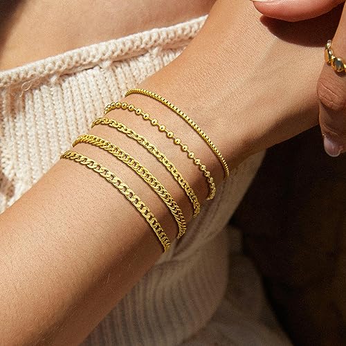 Gold Layered Bracelets Bracelets Set for Women 14K Gold Plated Dainty Link Chain Bracelet Stackable Jewelry Gifts for Women