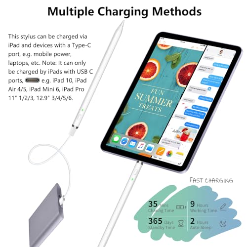 iPencil 1st Generation USB C, Stylus Pen for iPad with 10X USB-C Charge, Tilt Sensing & Palm Rejection, Pencil for iPad 6~10th, iPad Air 3~5th, iPad Mini 5/6th, iPad Pro 11"/12" (2018-2024)