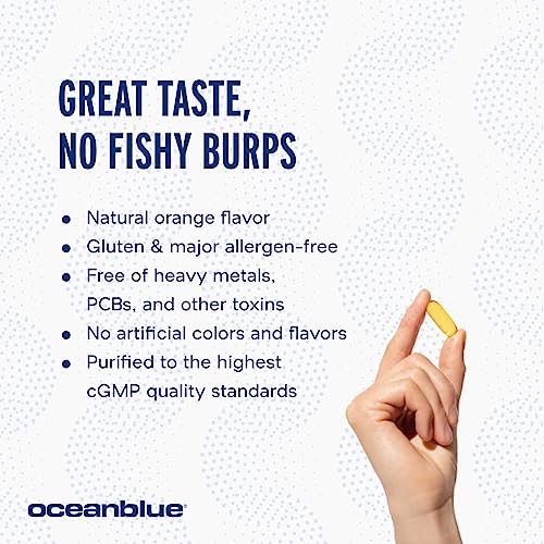 Oceanblue Professional Omega-3 2100-120 ct - High-Potency Triple Strength Burpless Fish Oil with EPA, DHA & DPA - Wild Caught - Orange Flavor, 60 Servings