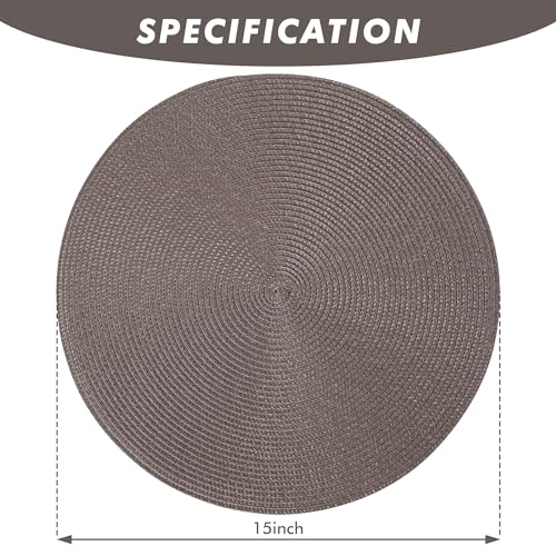 BAOFIN Placemats Set of 6, Round Placemats for Dining Table, Washable Woven Non-Slip Placemats, 15 inch, Brown